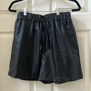 Topshop black leather high waisted shorts